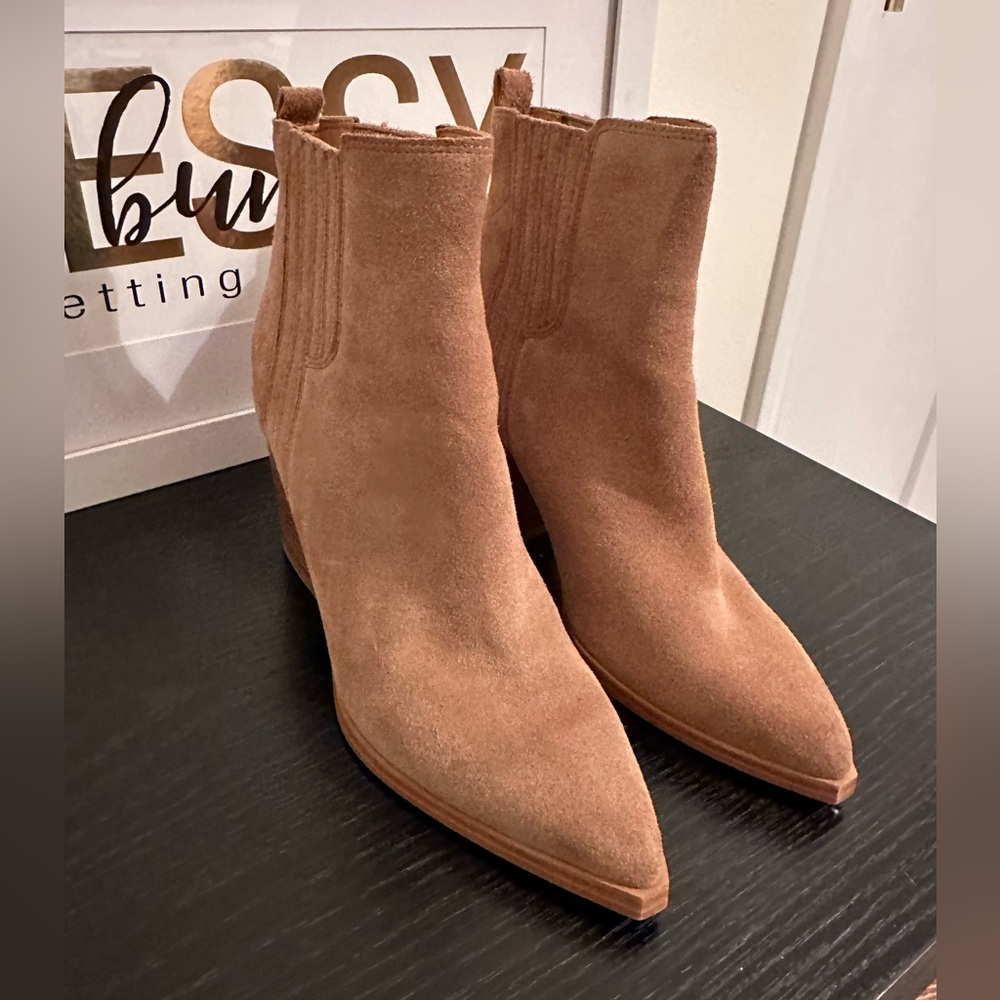 Elegant Tan Suede Ankle Boots Marc Fisher